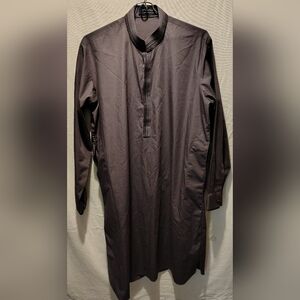 Men's Cotton & Silk Thobe Gray Pure Cotton Mid Length Long Sleeve Tunic Size S